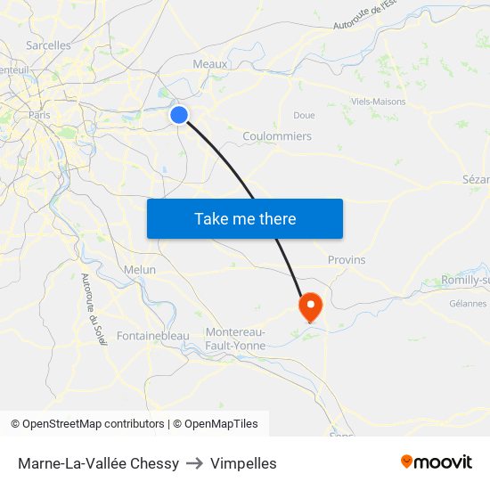 Marne-La-Vallée Chessy to Vimpelles map