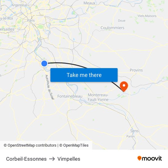 Corbeil-Essonnes to Vimpelles map