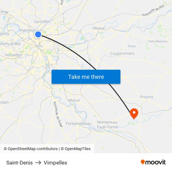 Saint-Denis to Vimpelles map