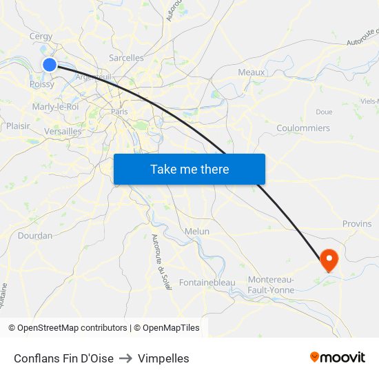 Conflans Fin D'Oise to Vimpelles map