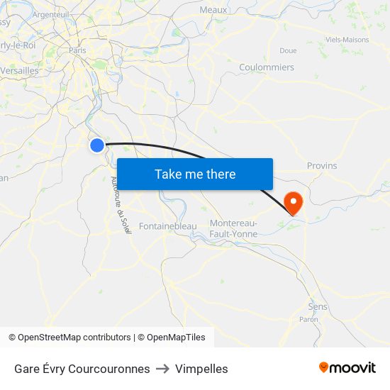 Gare Évry Courcouronnes to Vimpelles map