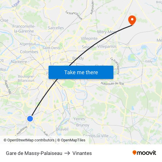 Gare de Massy-Palaiseau to Vinantes map