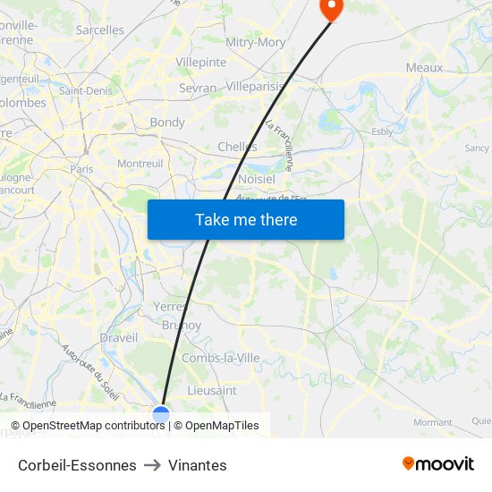 Corbeil-Essonnes to Vinantes map