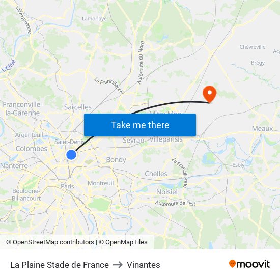 La Plaine Stade de France to Vinantes map