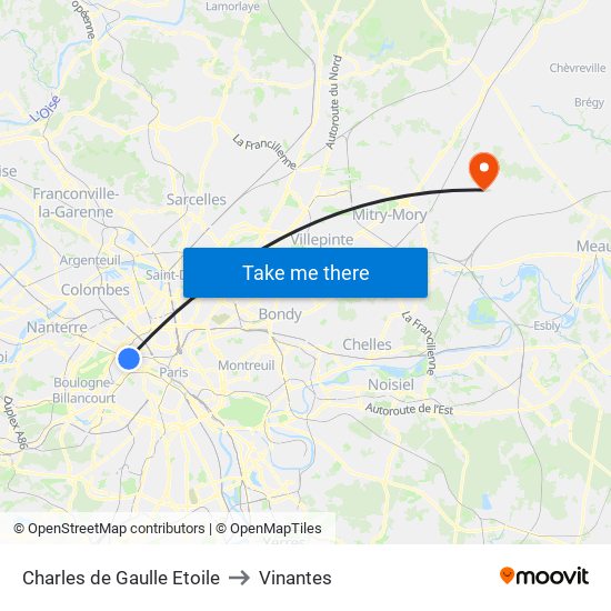 Charles de Gaulle Etoile to Vinantes map