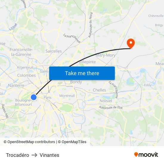 Trocadéro to Vinantes map