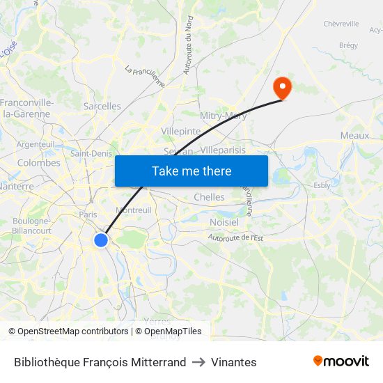 Bibliothèque François Mitterrand to Vinantes map