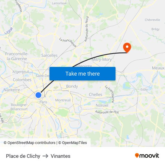 Place de Clichy to Vinantes map