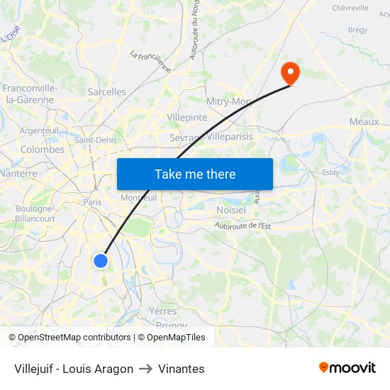 Villejuif - Louis Aragon to Vinantes map