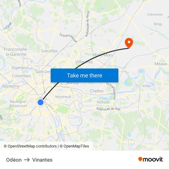 Odéon to Vinantes map