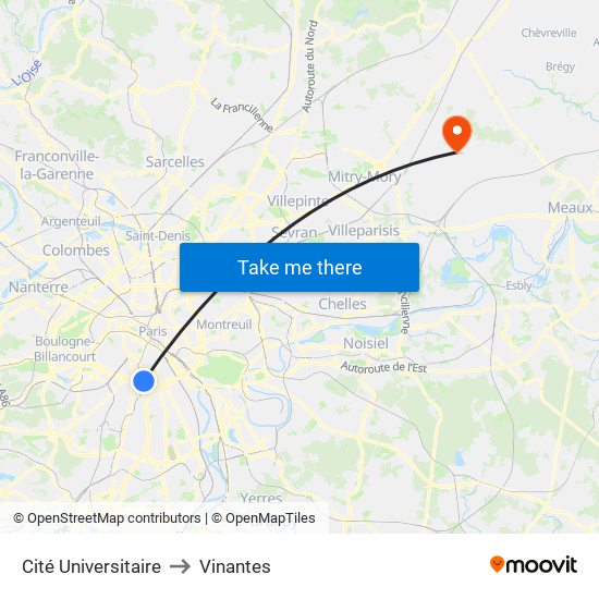 Cité Universitaire to Vinantes map
