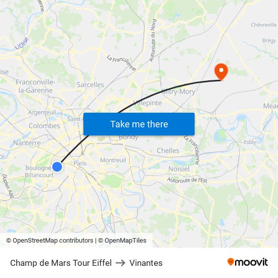 Champ de Mars Tour Eiffel to Vinantes map