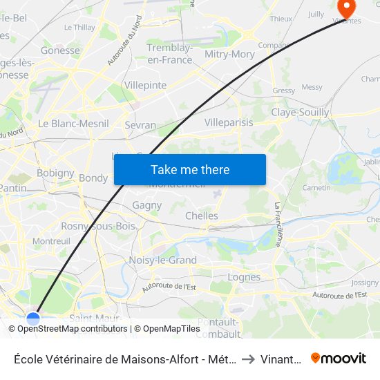 École Vétérinaire de Maisons-Alfort - Métro to Vinantes map