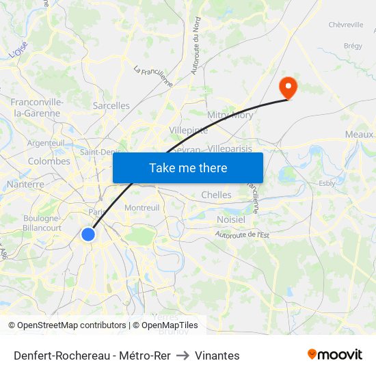 Denfert-Rochereau - Métro-Rer to Vinantes map
