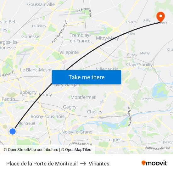 Place de la Porte de Montreuil to Vinantes map