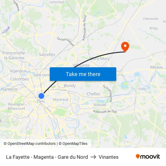 La Fayette - Magenta - Gare du Nord to Vinantes map