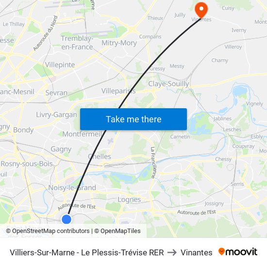 Villiers-Sur-Marne - Le Plessis-Trévise RER to Vinantes map