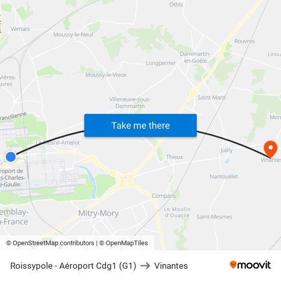 Roissypole - Aéroport Cdg1 (G1) to Vinantes map