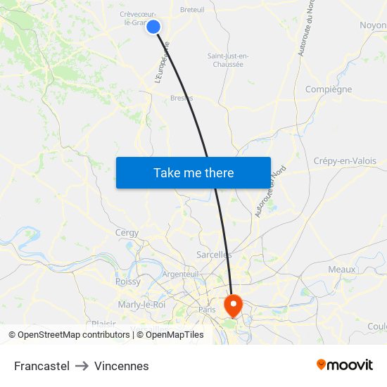 Francastel to Vincennes map