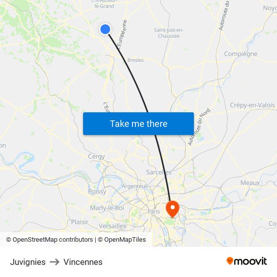 Juvignies to Vincennes map