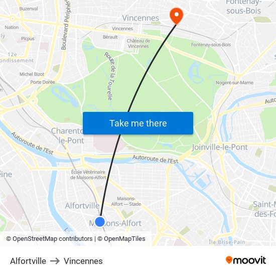 Alfortville to Vincennes map