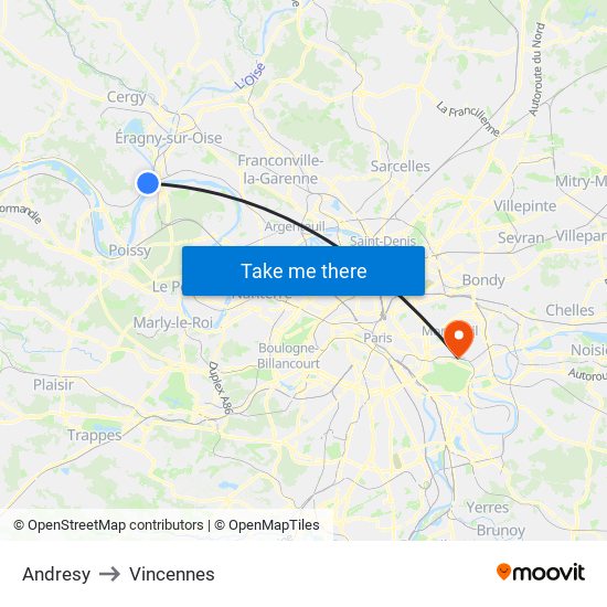 Andresy to Vincennes map