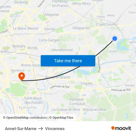 Annet-Sur-Marne to Vincennes map