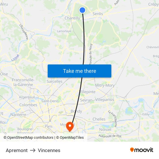 Apremont to Vincennes map