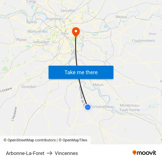 Arbonne-La-Foret to Vincennes map