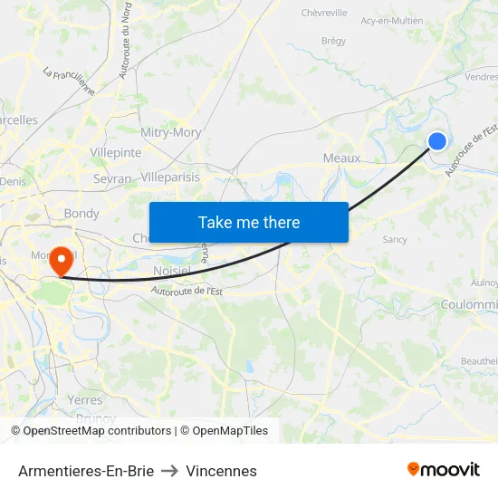 Armentieres-En-Brie to Vincennes map