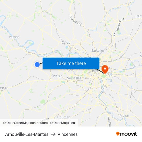 Arnouville-Les-Mantes to Vincennes map