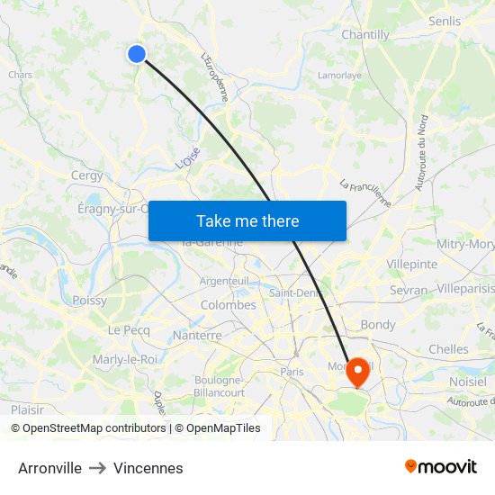 Arronville to Vincennes map