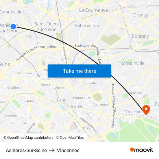 Asnieres-Sur-Seine to Vincennes map