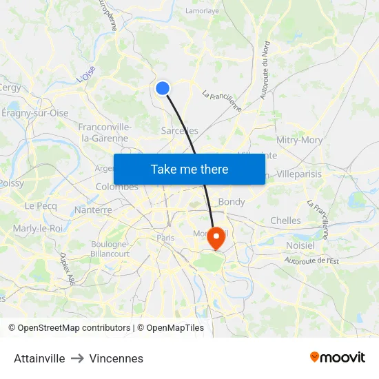 Attainville to Vincennes map