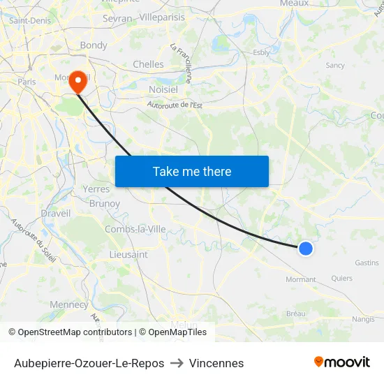 Aubepierre-Ozouer-Le-Repos to Vincennes map