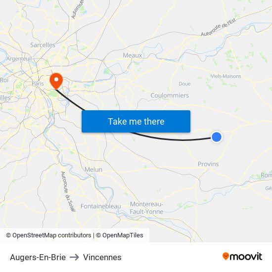 Augers-En-Brie to Vincennes map