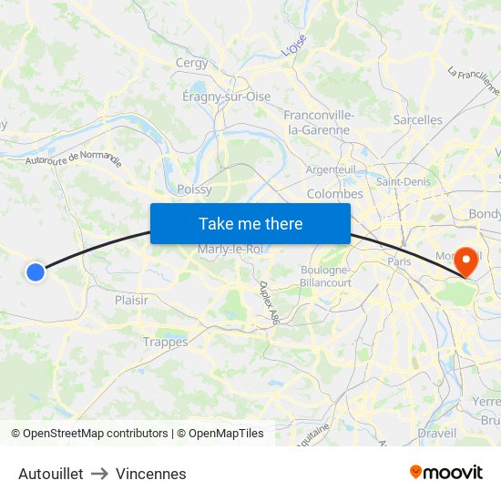 Autouillet to Vincennes map