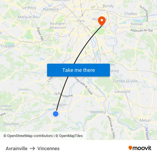 Avrainville to Vincennes map