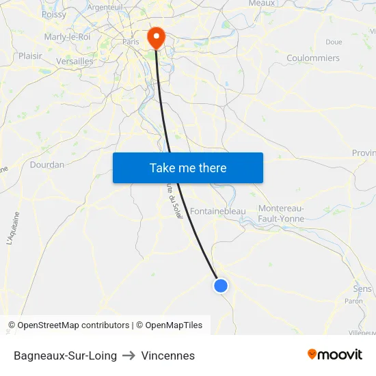 Bagneaux-Sur-Loing to Vincennes map
