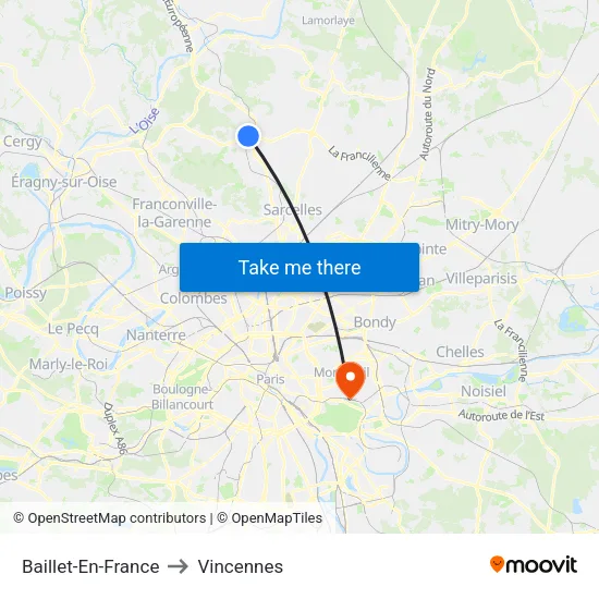 Baillet-En-France to Vincennes map
