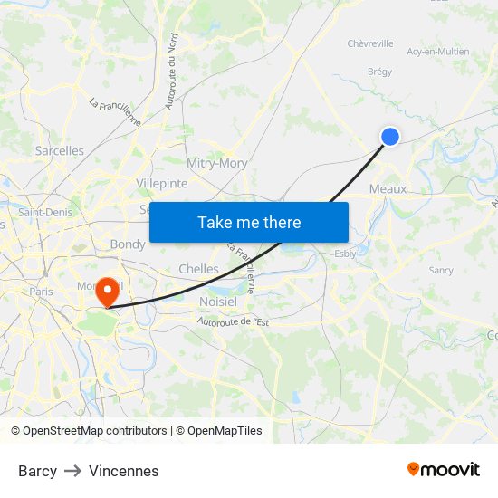 Barcy to Vincennes map