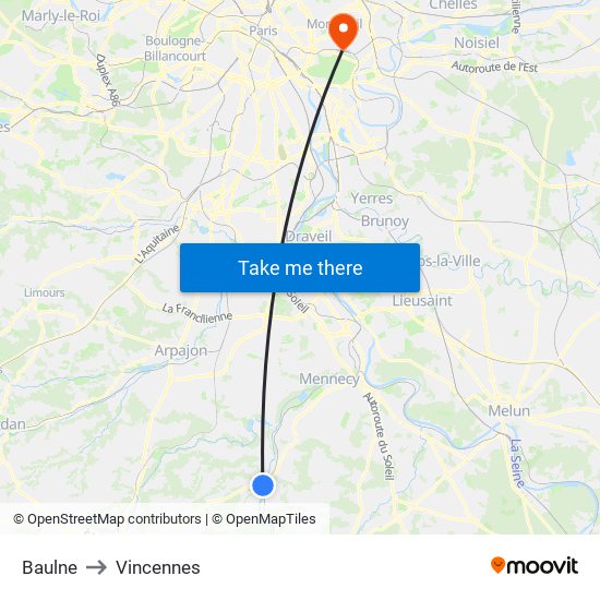 Baulne to Vincennes map