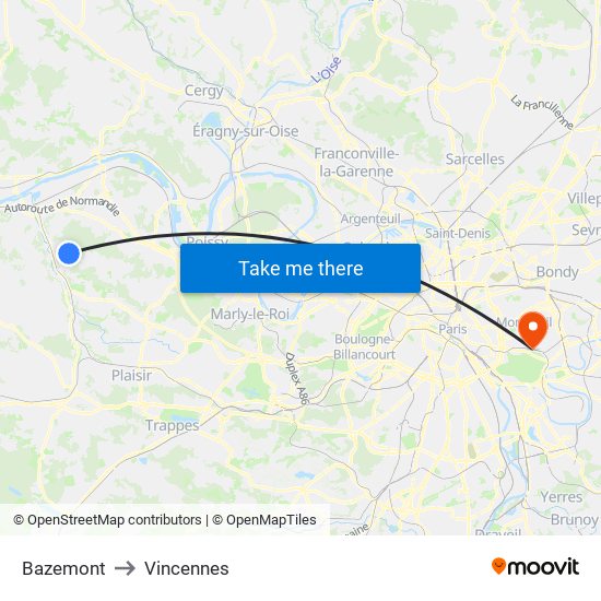 Bazemont to Vincennes map