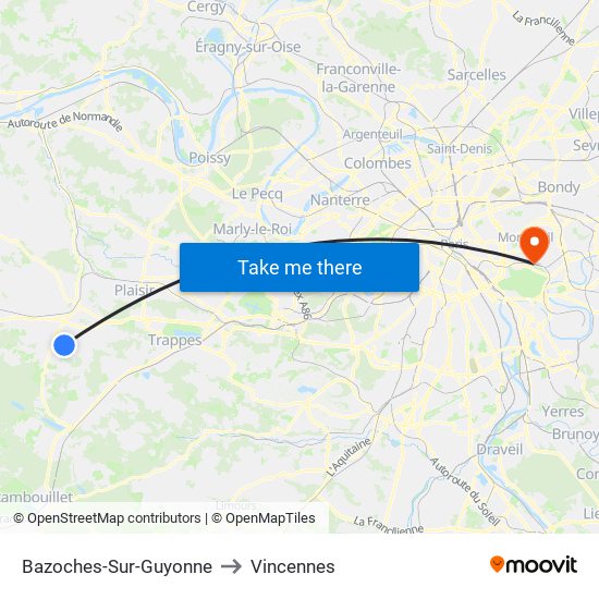 Bazoches-Sur-Guyonne to Vincennes map