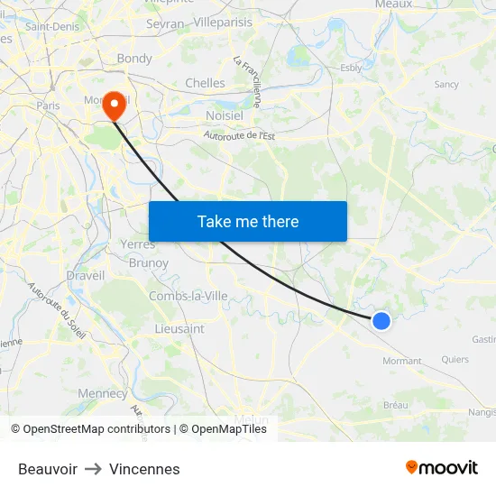 Beauvoir to Vincennes map