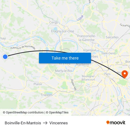 Boinville-En-Mantois to Vincennes map