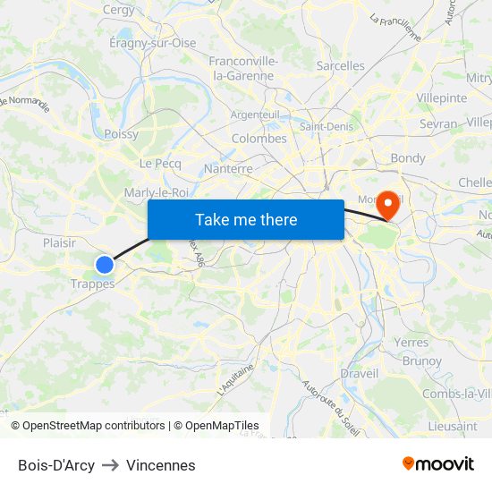 Bois-D'Arcy to Vincennes map