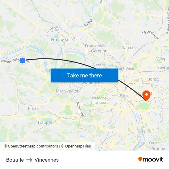 Bouafle to Vincennes map