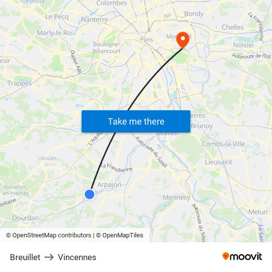 Breuillet to Vincennes map
