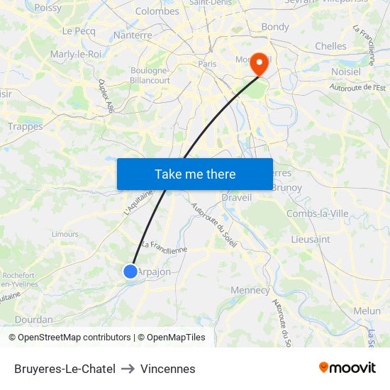 Bruyeres-Le-Chatel to Vincennes map